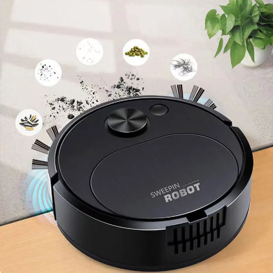 Robot vacuum cleaner laying on a white surface